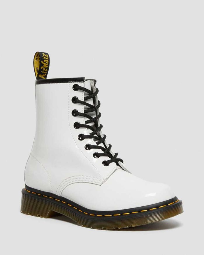 Dr Martens Womens 1460 Patent Leather Lace Up Ankle Boots White - 71259IVDX